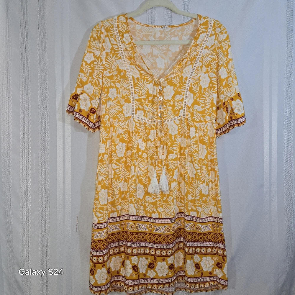 FEMALE SUMMER MINI CASUAL DRESS BOHEMIAN  V-NECK WITH TASSEL SIZE SEE PICTURES